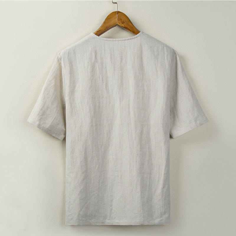 Nimara Ritual Summer Tang Style Knot Button Side Slit Solid Men's Shirts