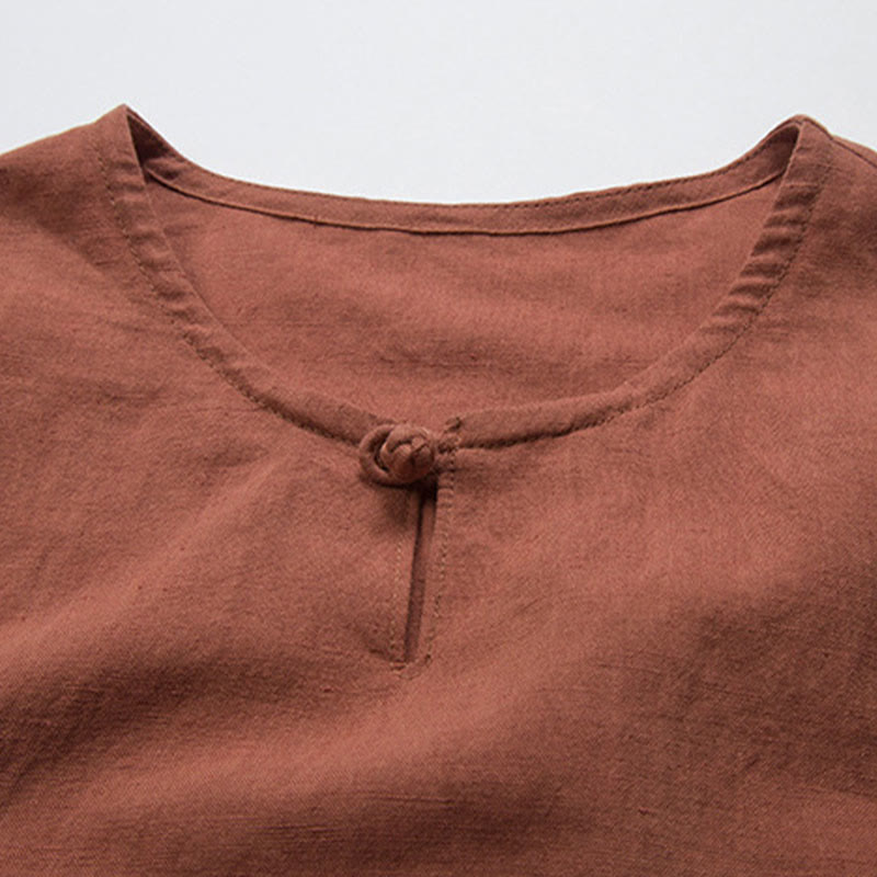 Nimara Ritual Summer Tang Style Knot Button Side Slit Solid Men's Shirts