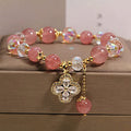 Love and Healing Strawberry Quartz Clover Beaded Tassel Bracelet