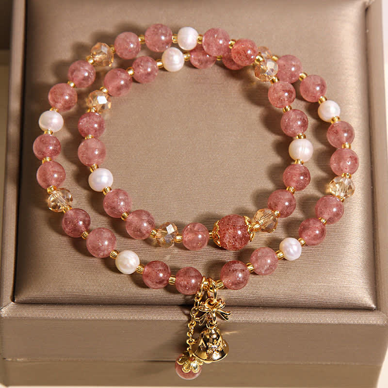 Nimara Ritual Strawberry Quartz Pearl Butterfly Love Double Wrap Bracelet