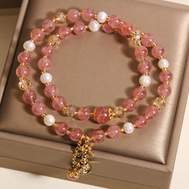 Nimara Ritual Strawberry Quartz Pearl Butterfly Love Double Wrap Bracelet