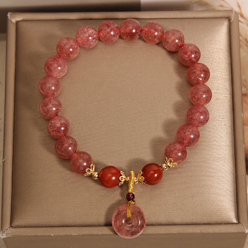 Nimara Ritual Strawberry Quartz Peace Buckle Love Round Beaded Bracelet
