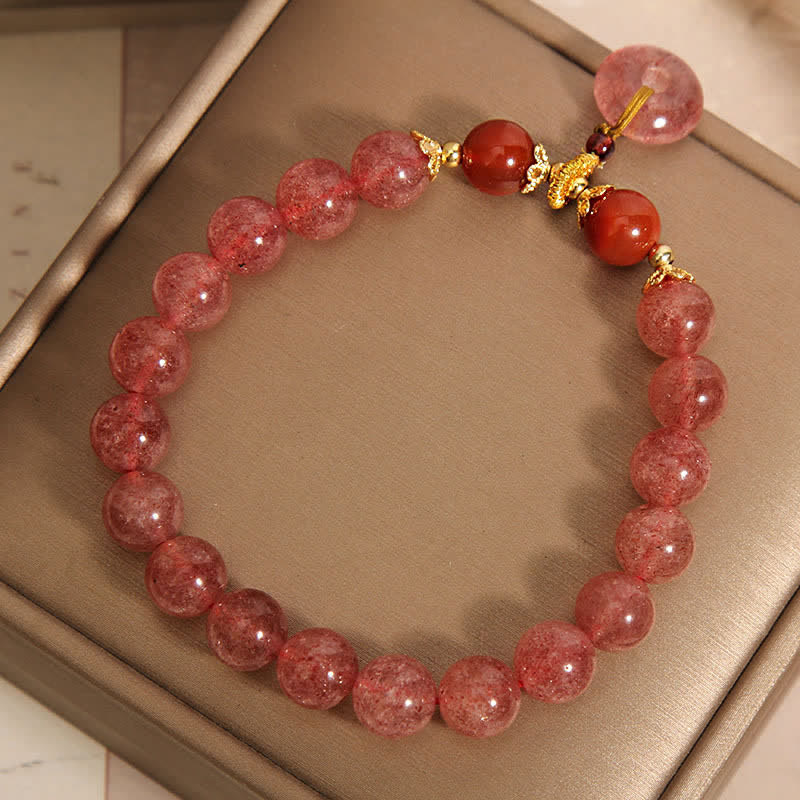 Nimara Ritual Strawberry Quartz Peace Buckle Love Round Beaded Bracelet