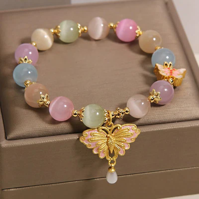 Love and Support Multicolor Cat's Eye Butterfly Beaded Bracelet