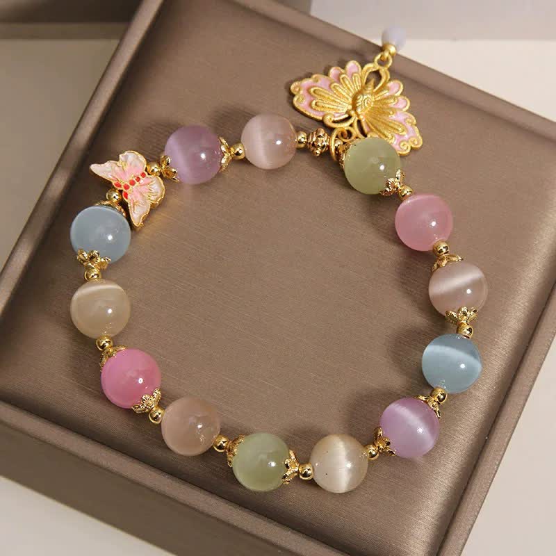 Love and Support Multicolor Cat's Eye Butterfly Beaded Bracelet