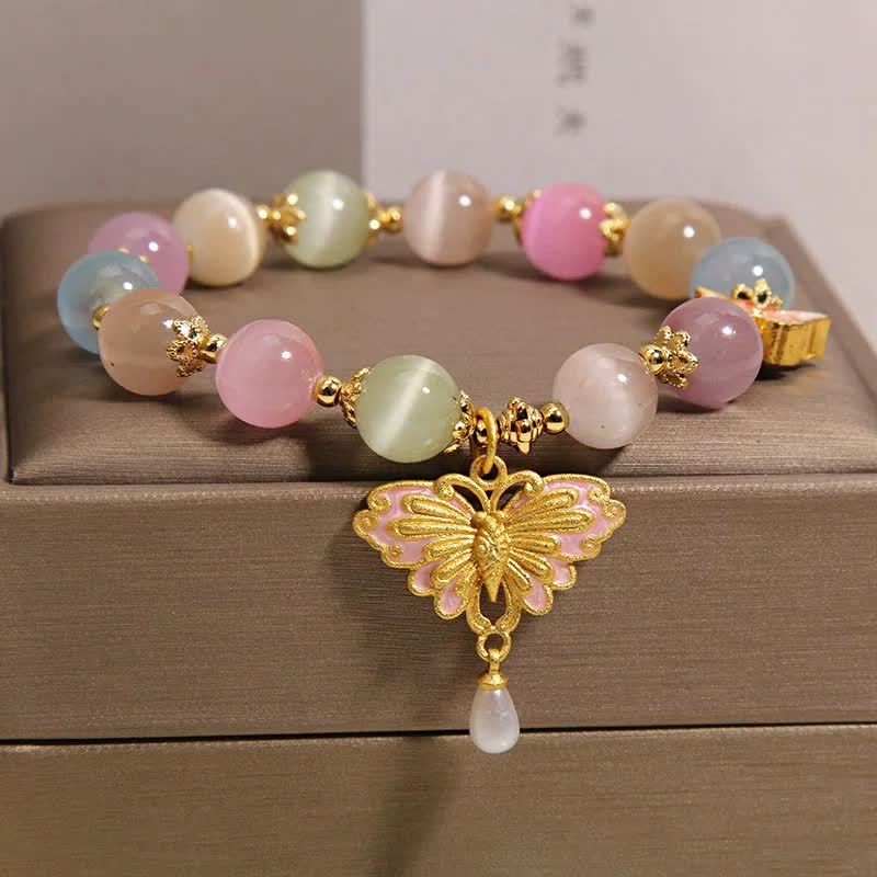 Love and Support Multicolor Cat's Eye Butterfly Beaded Bracelet