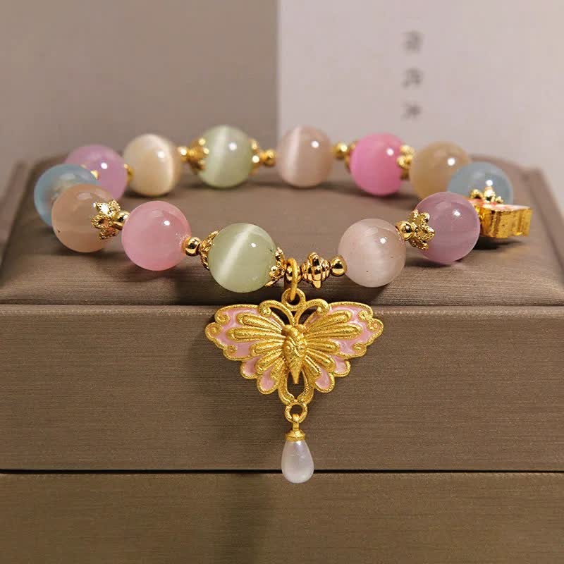 Love and Support Multicolor Cat's Eye Butterfly Beaded Bracelet