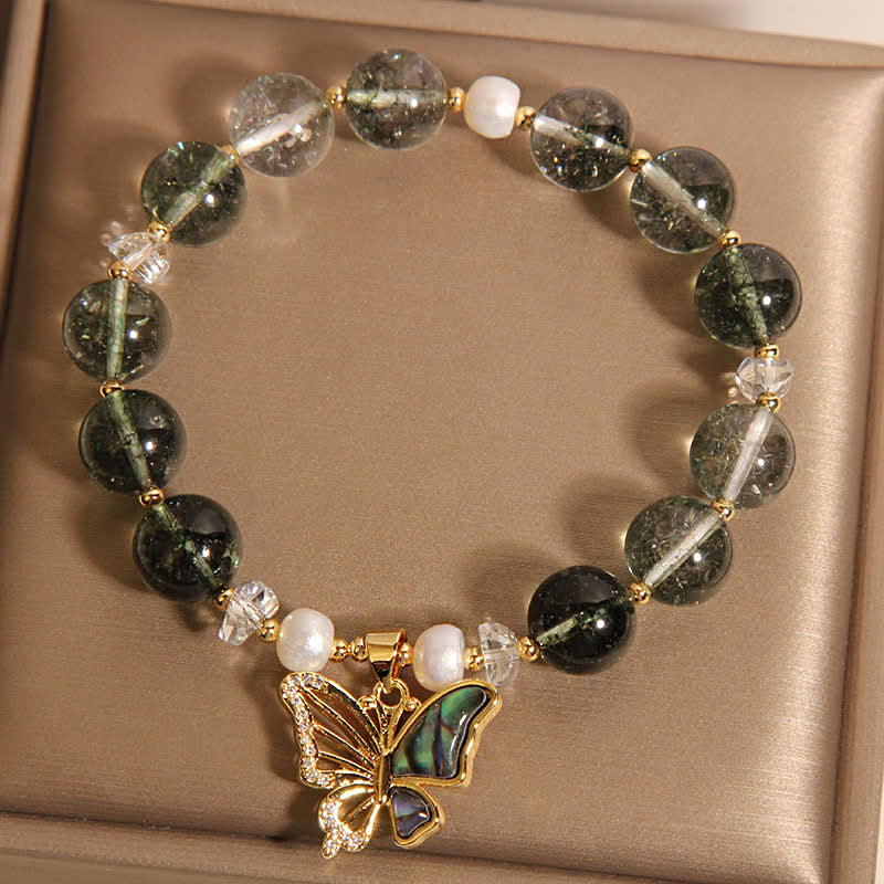 Nimara Ritual Green Phantom Pearl Accent Butterfly Growth Beaded Bracelet