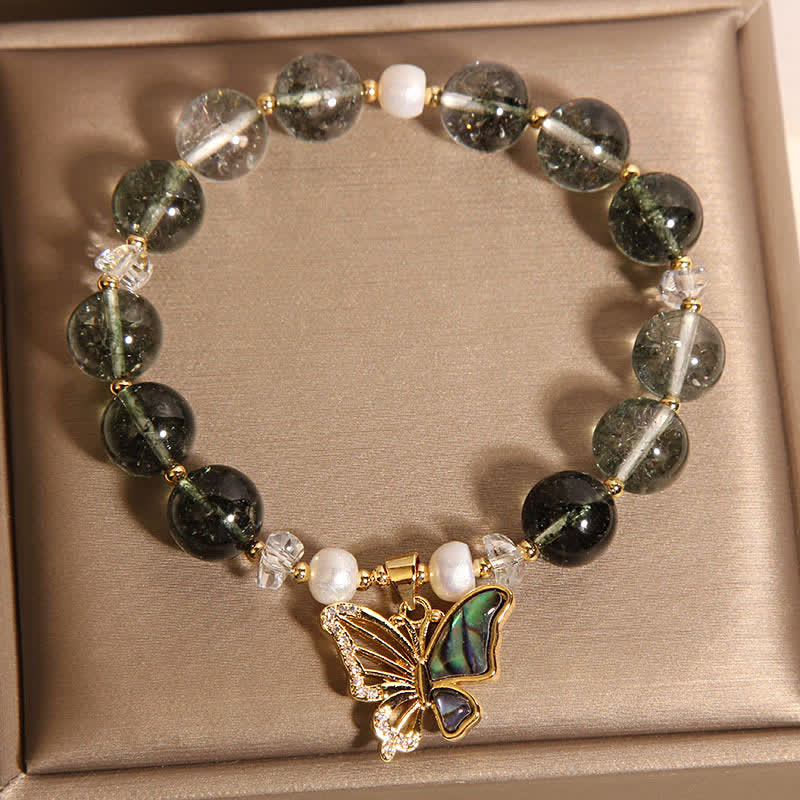 Nimara Ritual Green Phantom Pearl Accent Butterfly Growth Beaded Bracelet