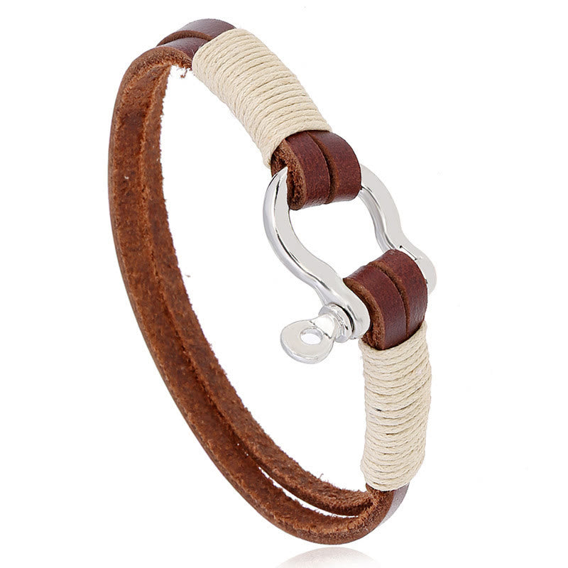 Nimara Ritual Leather Double Wrap Winding Thread Shackle Balance Bracelet