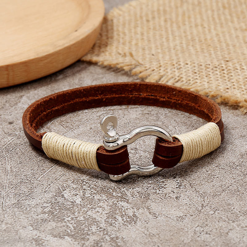 Nimara Ritual Leather Double Wrap Winding Thread Shackle Balance Bracelet
