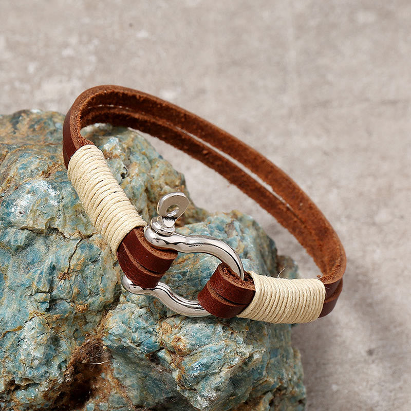 Nimara Ritual Leather Double Wrap Winding Thread Shackle Balance Bracelet