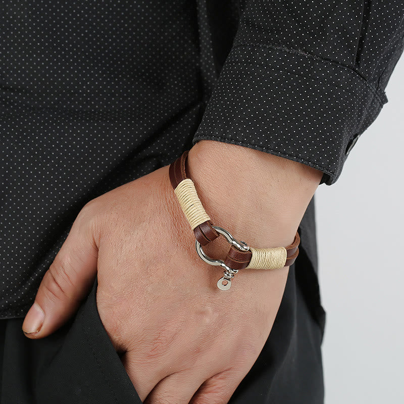 Nimara Ritual Leather Double Wrap Winding Thread Shackle Balance Bracelet