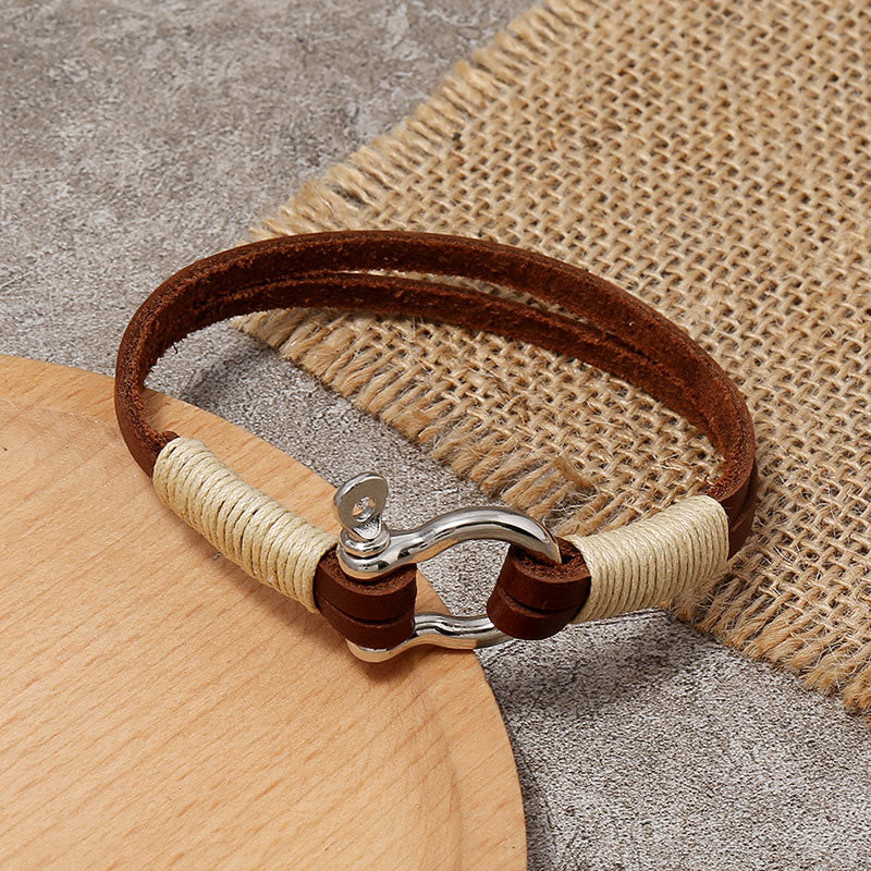 Nimara Ritual Leather Double Wrap Winding Thread Shackle Balance Bracelet