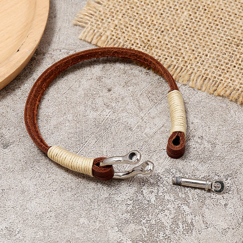 Nimara Ritual Leather Double Wrap Winding Thread Shackle Balance Bracelet