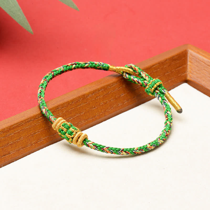 Nimara Ritual Five Color Hand Woven Green String Green Ingots And Plum Blossom Amulets Protection Adjustable Bracelet