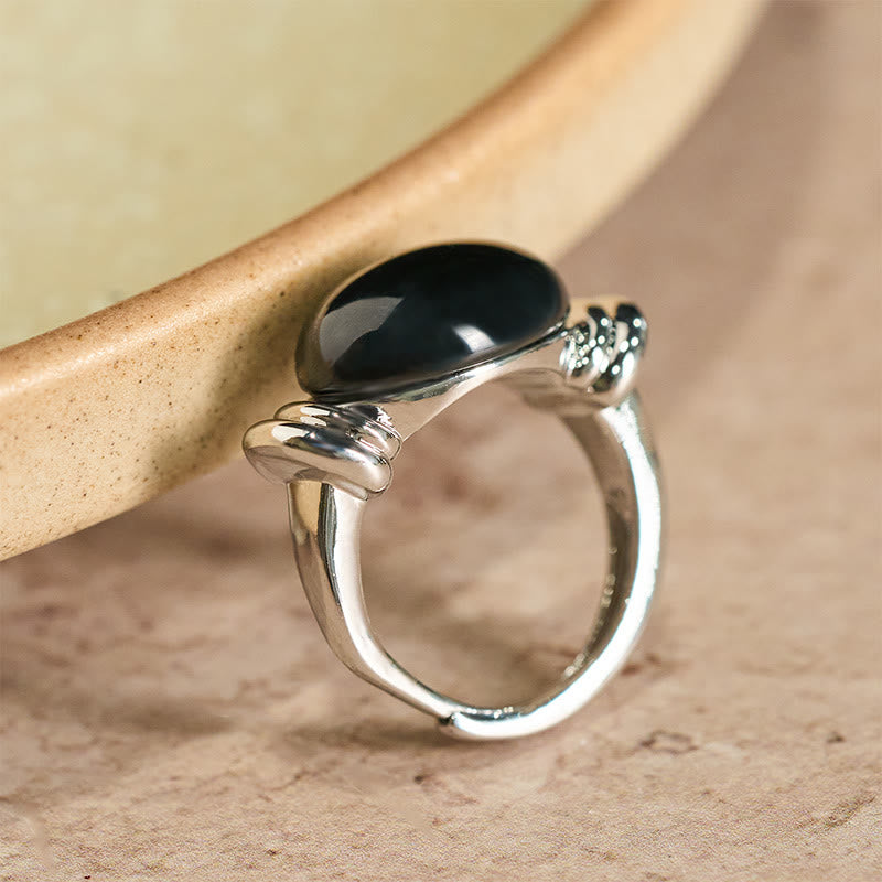 Nimara Ritual Oval Pattern Hematite Support Adjustable Ring