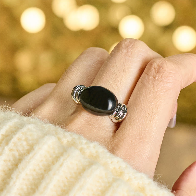 Nimara Ritual Oval Pattern Hematite Support Adjustable Ring
