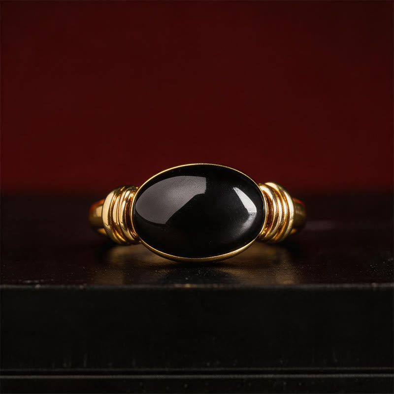 Nimara Ritual Oval Pattern Hematite Support Adjustable Ring