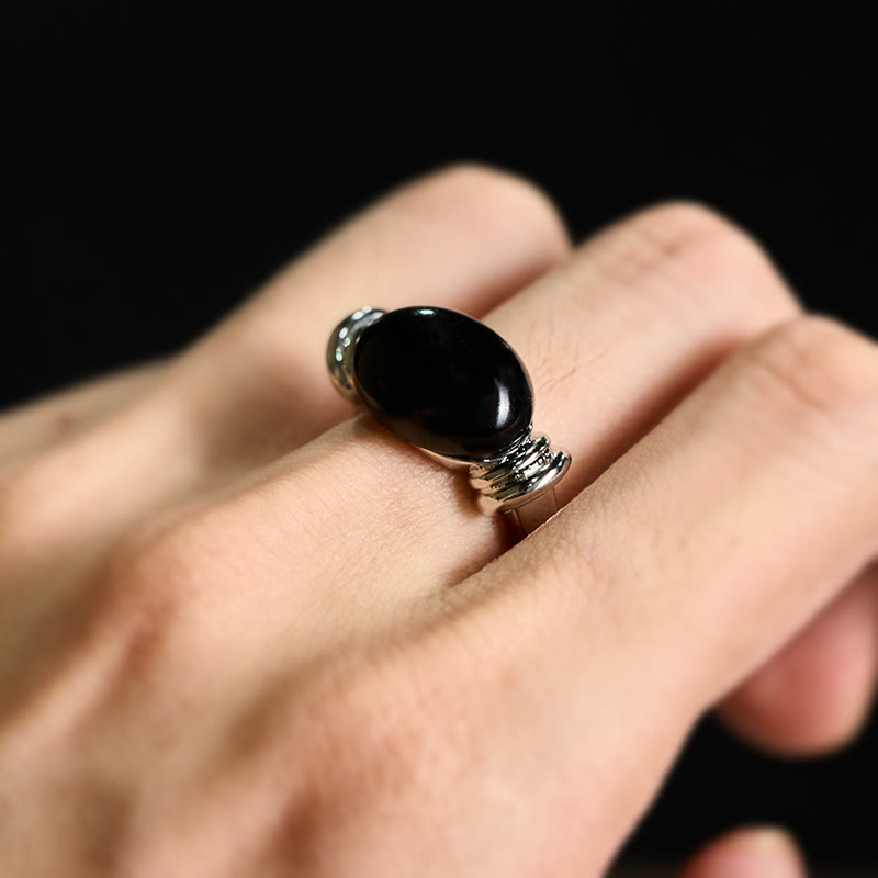 Nimara Ritual Oval Pattern Hematite Support Adjustable Ring