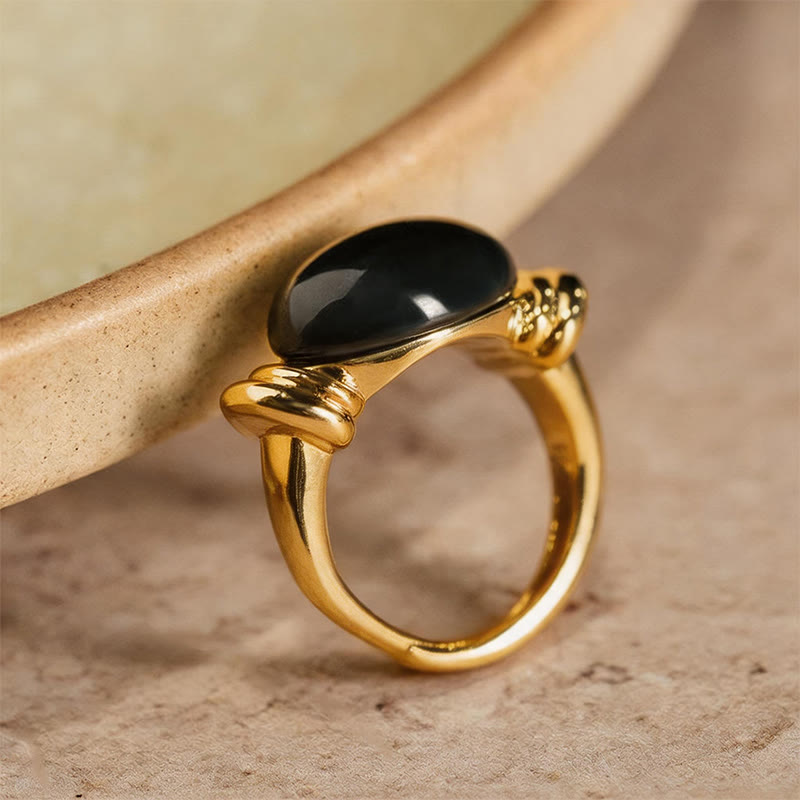 Nimara Ritual Oval Pattern Hematite Support Adjustable Ring