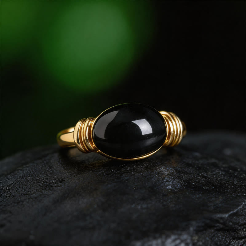 Nimara Ritual Oval Pattern Hematite Support Adjustable Ring