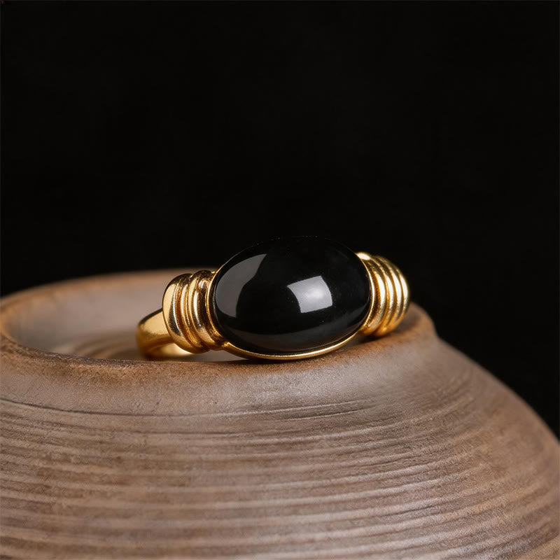 Nimara Ritual Oval Pattern Hematite Support Adjustable Ring
