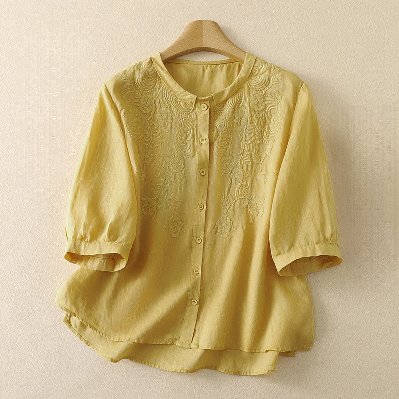 Nimara Ritual Summer Vintage Embroidery Floral Women's Elbow-Length Sleeve Shirts