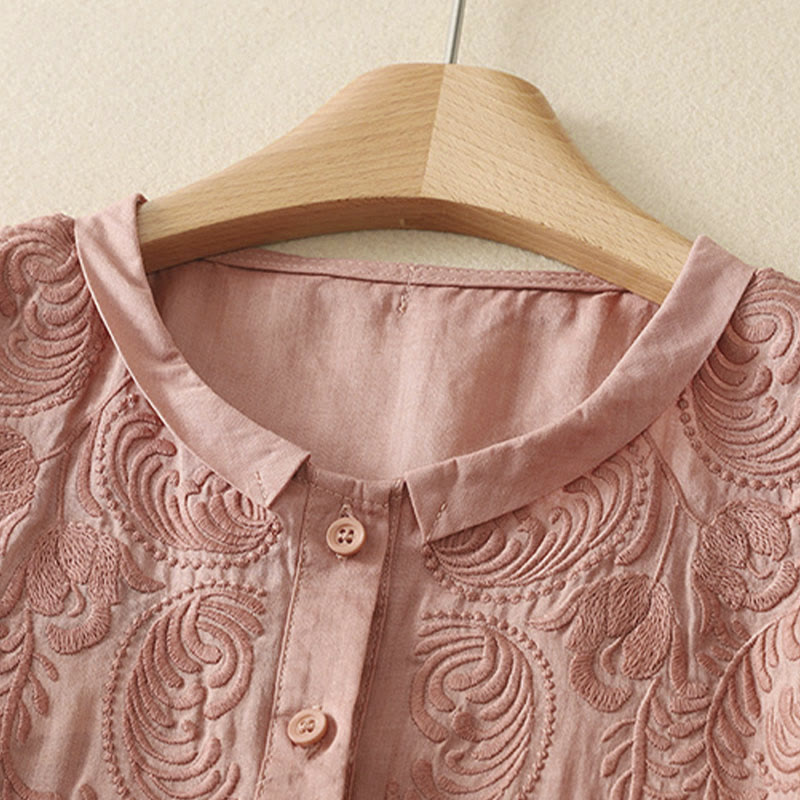 Nimara Ritual Summer Vintage Embroidery Floral Women's Elbow-Length Sleeve Shirts