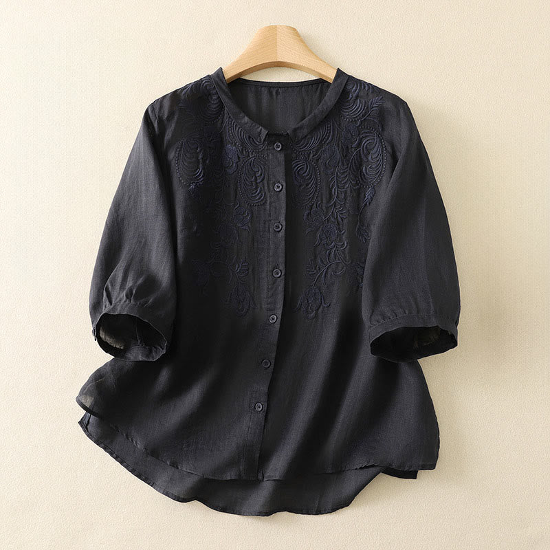 Nimara Ritual Summer Vintage Embroidery Floral Women's Elbow-Length Sleeve Shirts