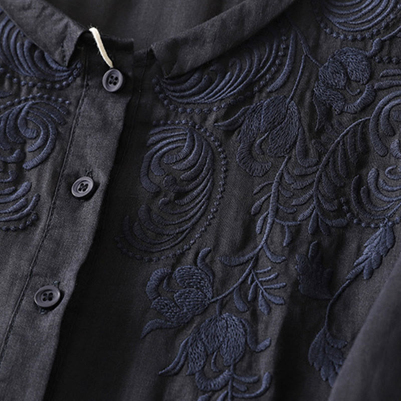 Nimara Ritual Summer Vintage Embroidery Floral Women's Elbow-Length Sleeve Shirts
