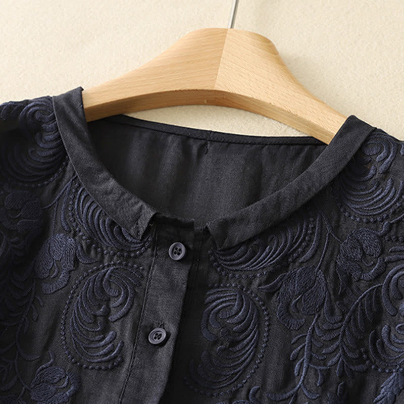 Nimara Ritual Summer Vintage Embroidery Floral Women's Elbow-Length Sleeve Shirts