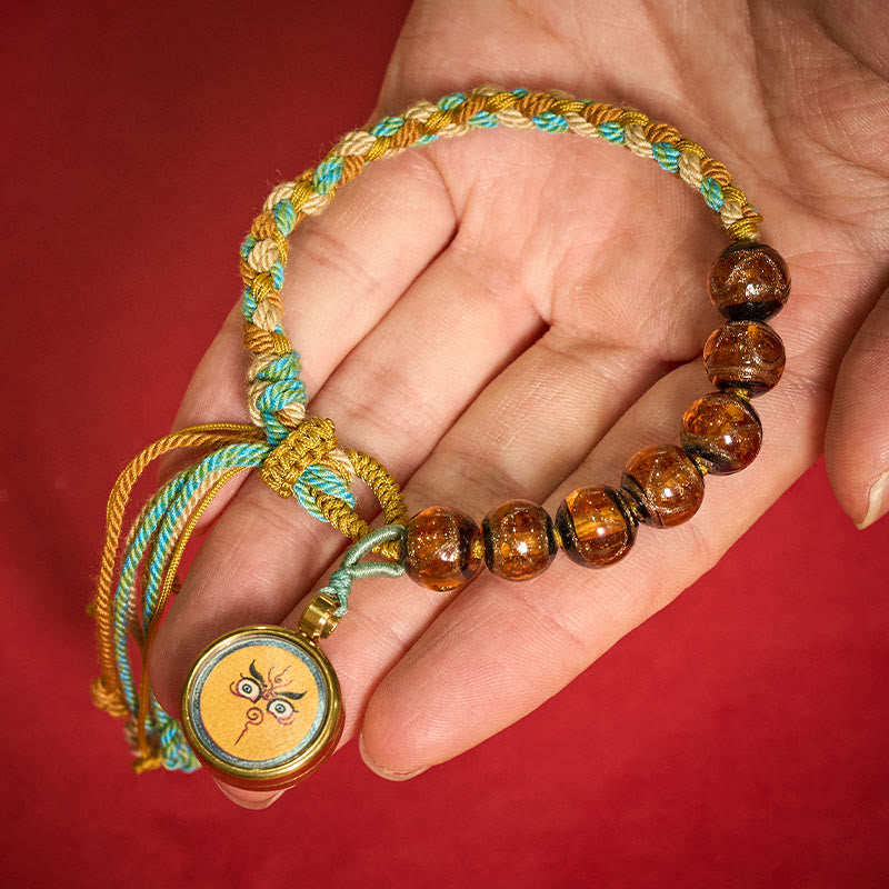 Nimara Ritual Tibetan Liuli Glass Bead Five Directions Gods Of Wealth Buddha Eye Blessing String Bracelet