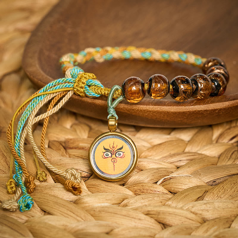 Nimara Ritual Tibetan Liuli Glass Bead Five Directions Gods Of Wealth Buddha Eye Blessing String Bracelet