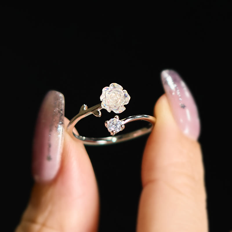 Nimara Ritual 999 Sterling Silver Zircon Flower Adjustable Protection Ring