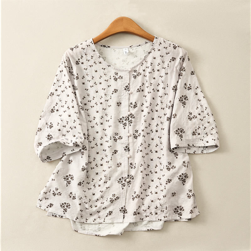 Nimara Ritual Casual Floral Print Pattern Three Quarter Sleeve Women's Buttons Shirt
