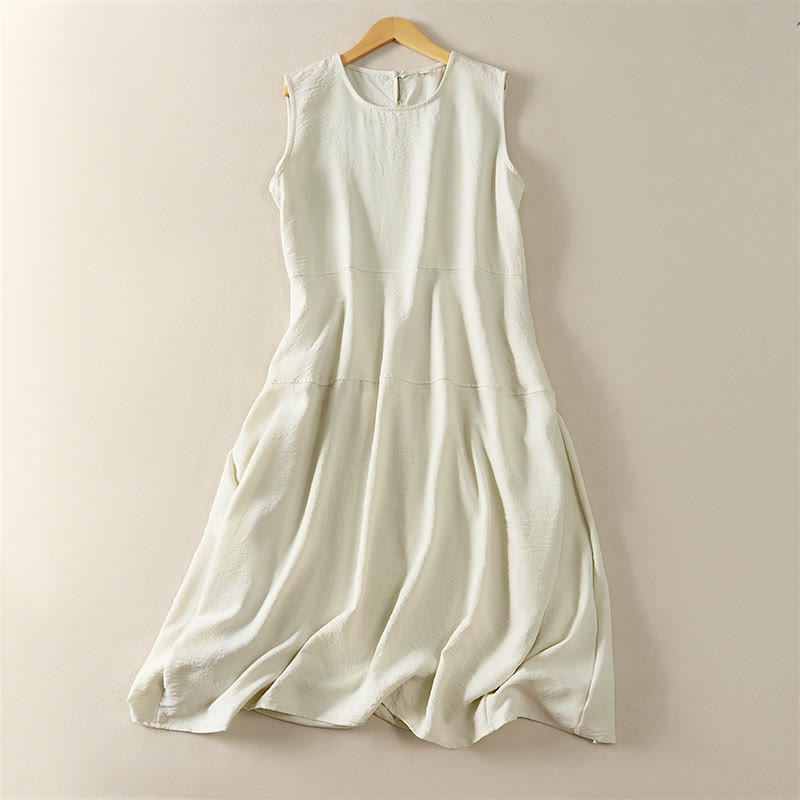 Nimara Ritual Summer Cotton High Waist Women's Sleeveless Midi Dress With Pockets