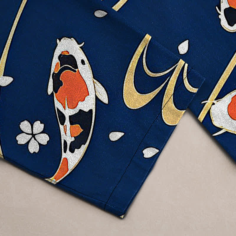 Nimara Ritual Cotton Koi Fish Ripple Pattern Men's Tapered Pants With Pockets
