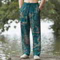 Nimara Ritual Cotton Oriental Landscape Pattern Men's Tapered Pants With Pockets