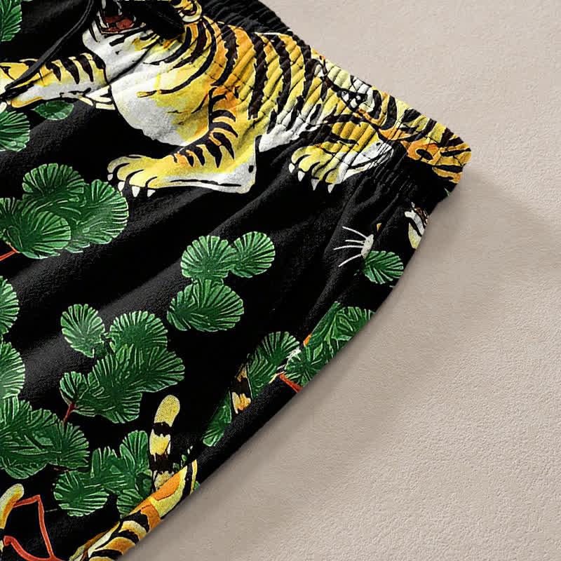 Nimara Ritual Cotton Tiger Jungle Pattern Men's Tapered Pants With Pockets