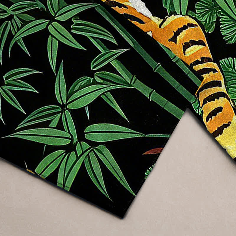 Nimara Ritual Cotton Tiger Jungle Pattern Men's Tapered Pants With Pockets
