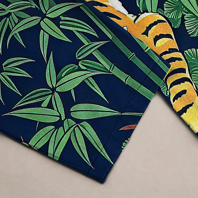 Nimara Ritual Cotton Tiger Jungle Pattern Men's Tapered Pants With Pockets