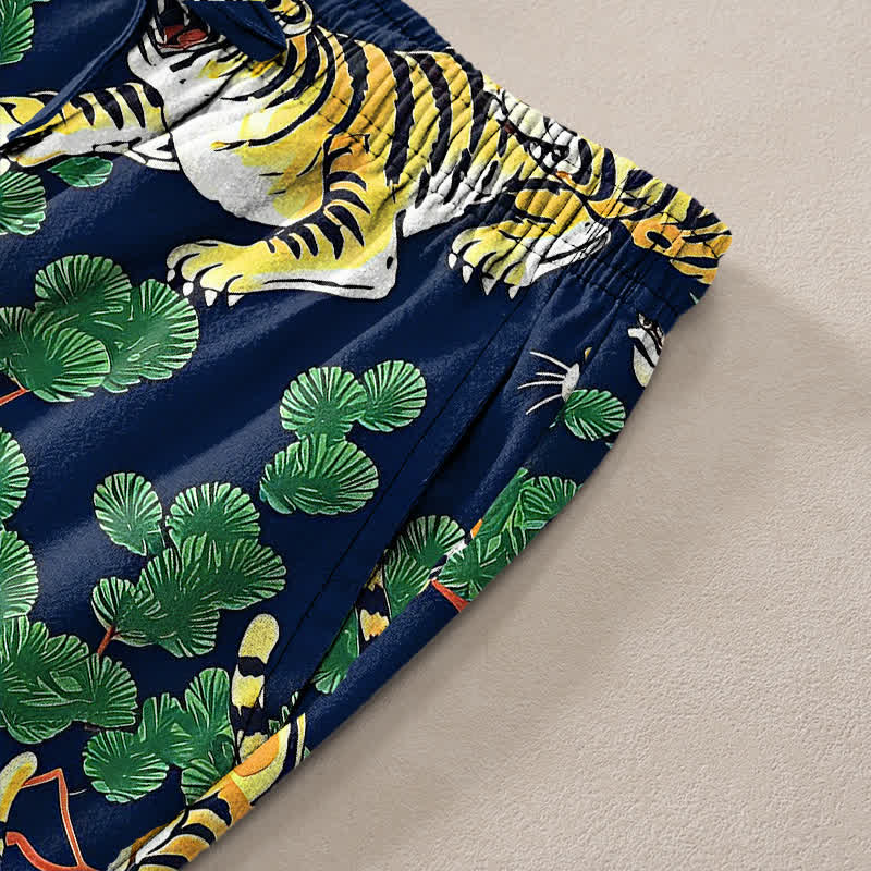 Nimara Ritual Cotton Tiger Jungle Pattern Men's Tapered Pants With Pockets
