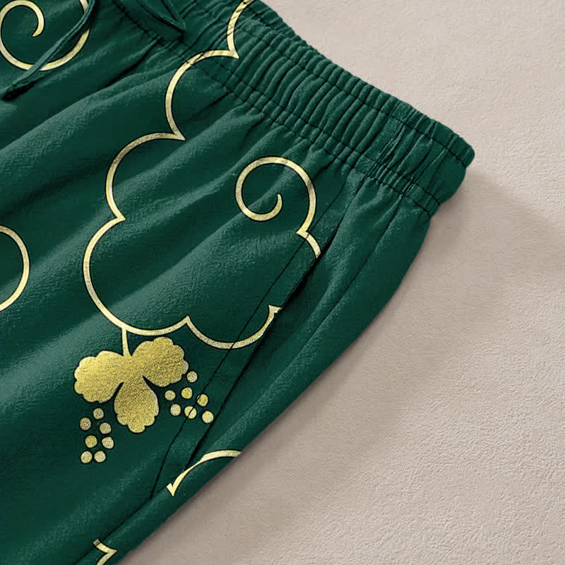 Nimara Ritual Cotton Golden Floral Cloud Pattern Men's Tapered Pants With Pockets
