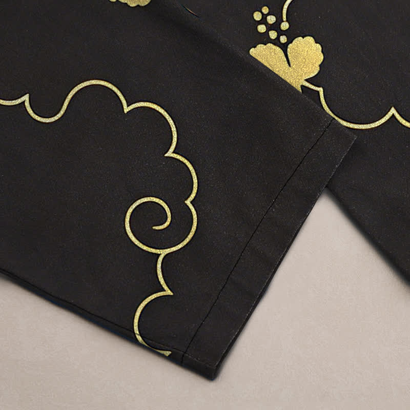 Nimara Ritual Cotton Golden Floral Cloud Pattern Men's Tapered Pants With Pockets