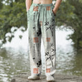 Nimara Ritual Cotton Ink Bamboo Pattern Men's Tapered Pants With Pockets