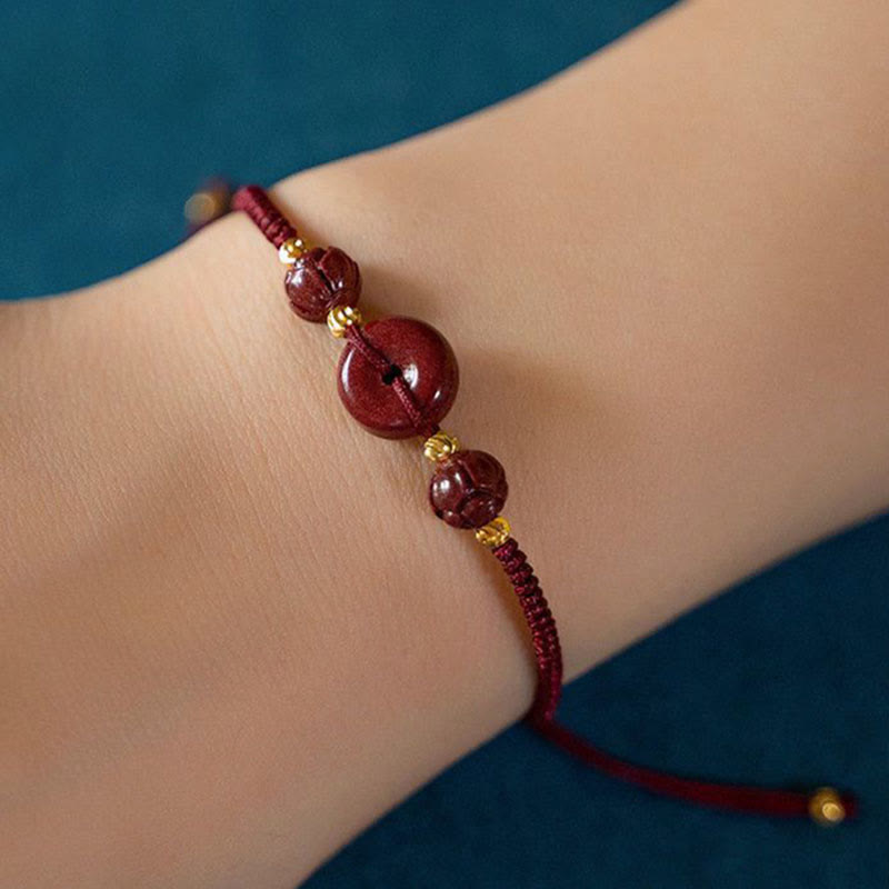 Nimara Ritual Handmade Lotus Cinnabar Peace Buckle Blessing Braid Bracelet