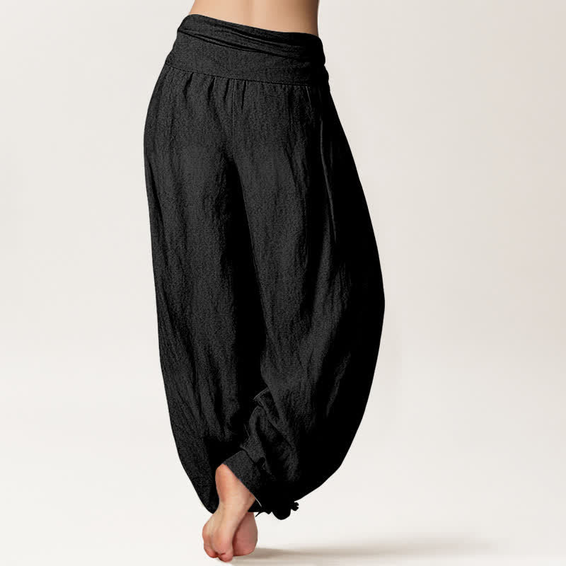 Nimara Ritual Pure Cotton Lotus Moon Phase Pattern Women's Elastic Waist Harem Pants
