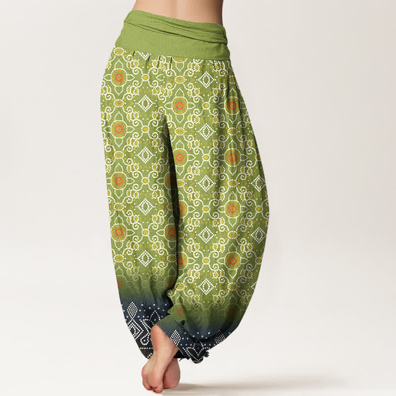 Nimara Ritual Cotton Bohemian Floral Geometric Pattern Women's Elastic Waist Harem Pants
