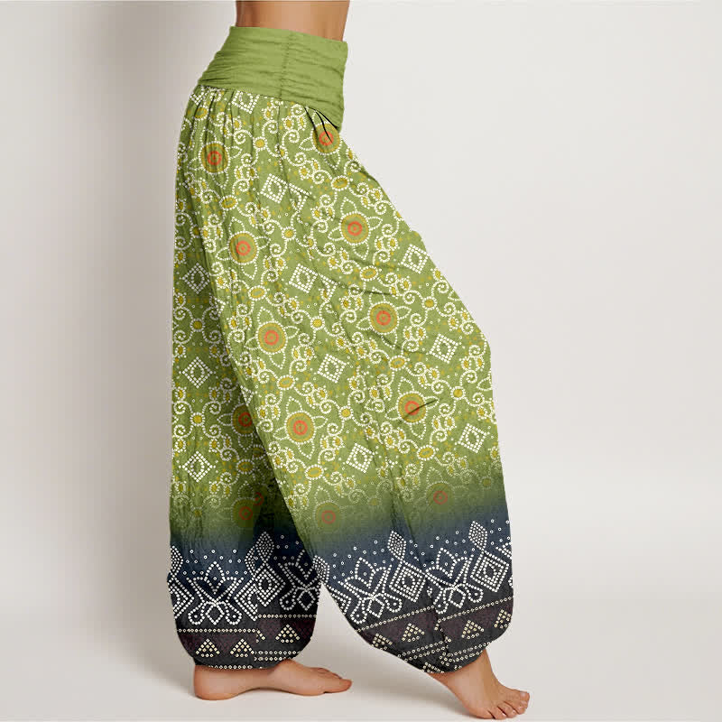 Nimara Ritual Cotton Bohemian Floral Geometric Pattern Women's Elastic Waist Harem Pants